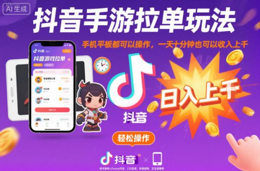 抖音手游拉单玩法，手机平板都可以操作，一天十分钟也可以收入上K【揭秘】-韬哥副业项目资源网
