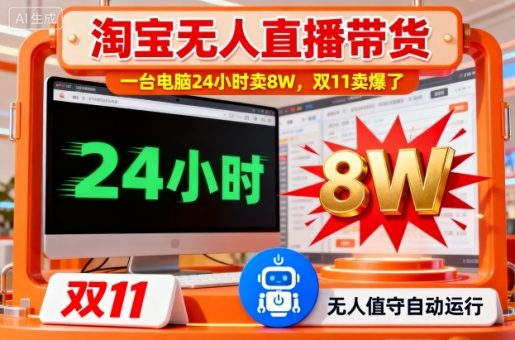 淘宝无人直播带货，一台电脑214小时卖8W，双11卖爆了【揭秘】-韬哥副业项目资源网