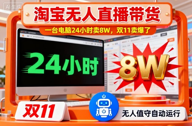 淘宝无人直播带货，一台电脑214小时卖8W，双11卖爆了【揭秘】-韬哥副业项目资源网