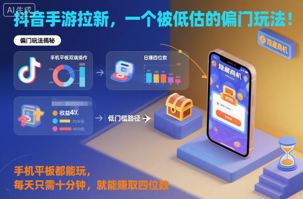 抖音手游拉新，一个被低估的偏门玩法！手机平板都能玩，每天只需十分钟，就能賺取四位数【揭秘】-韬哥副业项目资源网