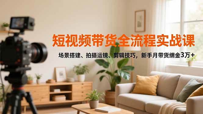 (16680期)短视频带货全流程实战课,场景搭建、拍摄运镜、剪辑技巧,新手月带货佣金3万+-韬哥副业项目资源网