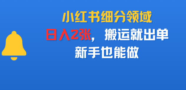 小红书细分领域，日入2张，搬运就出单，新手也能做-韬哥副业项目资源网