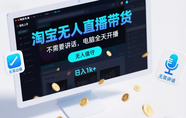 淘宝无人直播带货，不需要出镜，不需要讲话，电脑全天开播，轻松上手，日入1k+【揭秘】-韬哥副业项目资源网