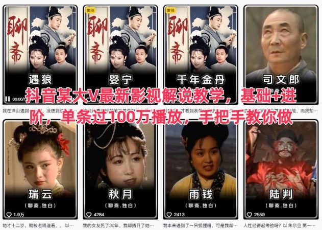 抖音某大V最新影视解说教学，基础+进阶，单条过100万播放，手把手教你做-韬哥副业项目资源网