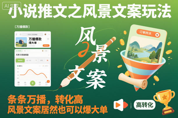 小说推文之风景文案玩法，条条万播，转化高，风景文案居然也可以爆大单！-韬哥副业项目资源网