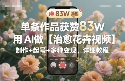 单条作品获赞83W,用AI做【治愈花卉视频】,制作+起号+多种变现,详细教程-韬哥副业项目资源网