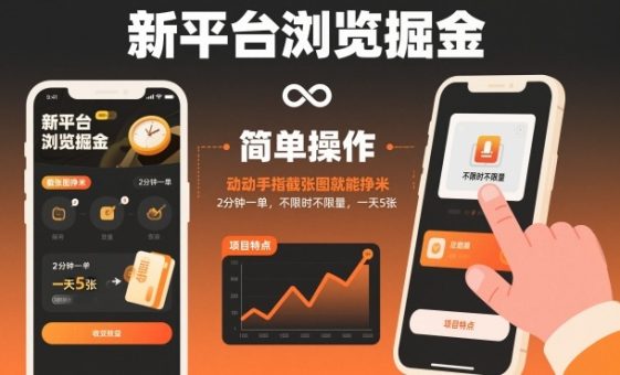 新平台浏览掘金，动动手指截张图就能挣米，2分钟一单，不限时不限量，一天5张【揭秘】-韬哥副业项目资源网