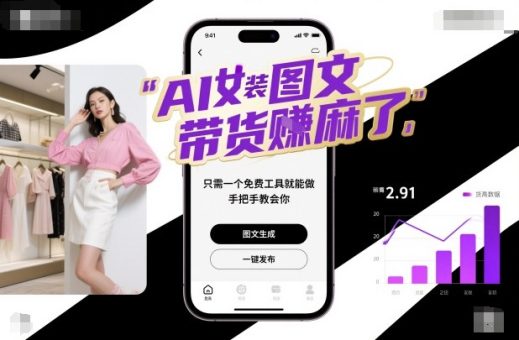 AI女装图文带货賺麻了，只需一个免费工具就能做，手把手教会你！-韬哥副业项目资源网