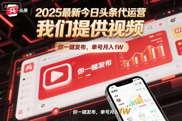 2025最新今日头条代运营，我们提供视频，你一键发布，单号月入1W【揭秘】-韬哥副业项目资源网
