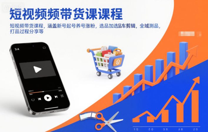 短视频带货课程，涵盖新号起号养号涨粉，选品加选品车剪辑，全域测品，打品过程分享等-韬哥副业项目资源网