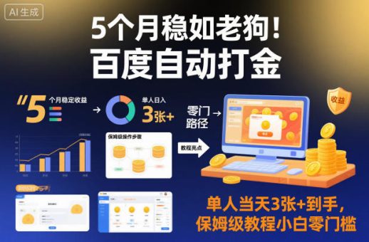 5个月稳如老狗！百度自动打金，单人当天3张+到手，保姆级教程小白零门槛【揭秘】-韬哥副业项目资源网