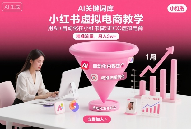 小红书虚拟电商项目，用AI+自动化在小红书做SEO虚拟电商，精准流量，月入3w+-韬哥副业项目资源网