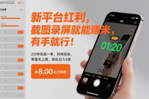 新平台红利,截图录屏就能賺米,有手就行!2分钟完成一单,时间自由,单量无上限,轻松日入5张【揭秘】-韬哥副业项目资源网