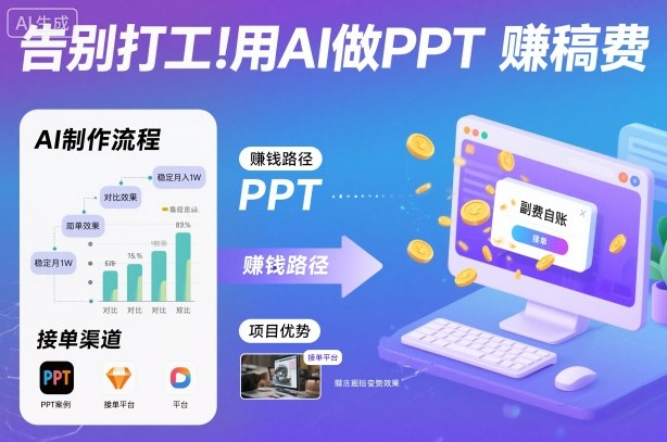 告别打工！用AI做PPT賺稿费，稳定月入1W，提供接单渠道-韬哥副业项目资源网