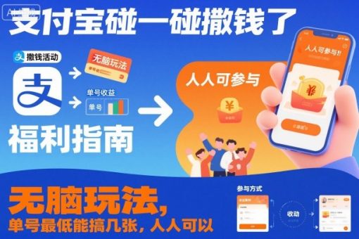 支付宝碰一碰撒钱了,无脑玩法,单号最低能搞几张,人人可以撸【揭秘】-韬哥副业项目资源网
