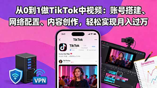 (16461期)从0到1做TikTok中视频:账号搭建、网络配置、内容创作,轻松实现月入过万-韬哥副业项目资源网