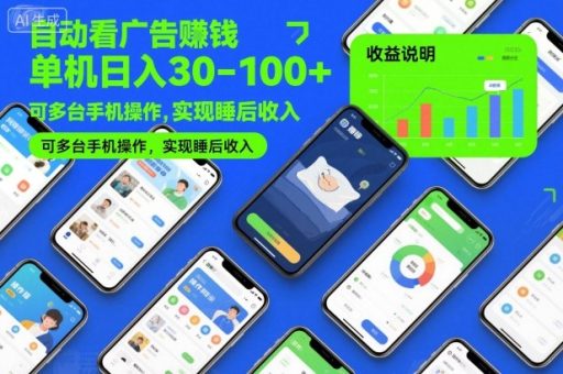 自动看广告賺钱，单机日入30-100+，可多台手机操作，实现睡后收入【揭秘】-韬哥副业项目资源网