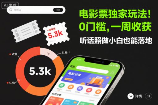 电影票独家玩法!0门槛,一周收获5.3k,听话照做小白也能落地【揭秘】-韬哥副业项目资源网