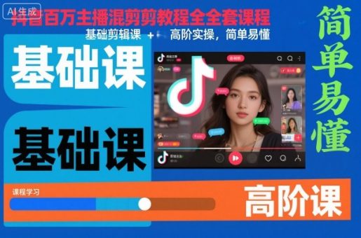 抖音百万主播混剪教程全套课程，基础剪辑课+高阶实操，简单易懂-韬哥副业项目资源网