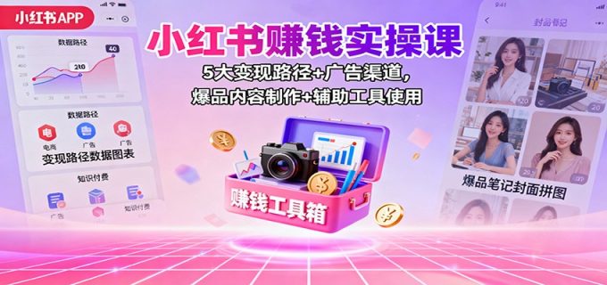 小红书赚钱实操课:5大变现路径+广告渠道,爆品内容制作+辅助工具使用-韬哥副业项目资源网
