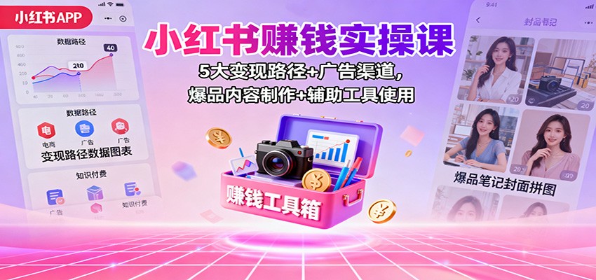 小红书赚钱实操课:5大变现路径+广告渠道,爆品内容制作+辅助工具使用 小红书赚钱实操课:5大变现路径+广告渠道,爆品内容制作+辅助工具使用