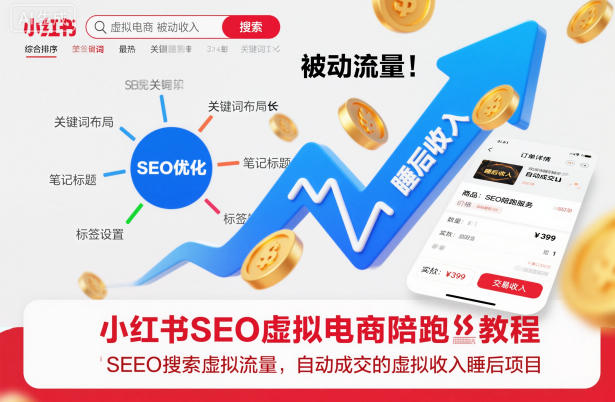 小红书SEO虚拟电商陪跑教程，实现seo搜索被动流量，自动成交的被动收入睡后项目-韬哥副业项目资源网