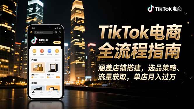 （16524期）TikTok电商全流程指南，涵盖店铺搭建、选品策略、流量获取，单店月入过万-韬哥副业项目资源网
