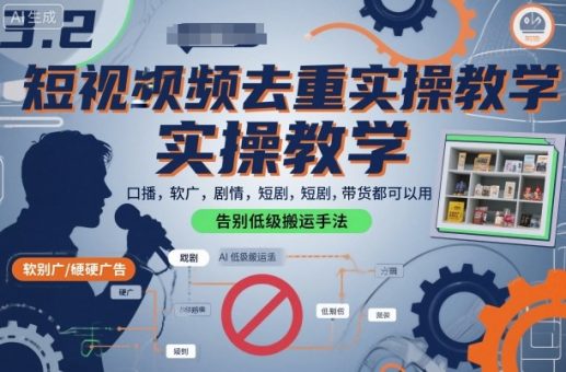 短视频去重实操教学，口播-软广-硬广-剧情-短剧-带货都可以用，告别低级搬运手法-韬哥副业项目资源网