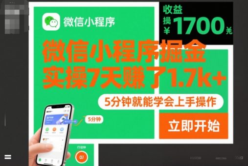 微信小程序掘金，实操7天賺了1.7k+，操作简单，5分钟就能学会上手操作【揭秘】-韬哥副业项目资源网