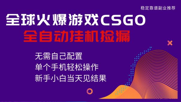 火爆游戏CSGO全自动捡漏，独家最新玩法，单个手机可操作，新手小白日入500+-韬哥副业项目资源网