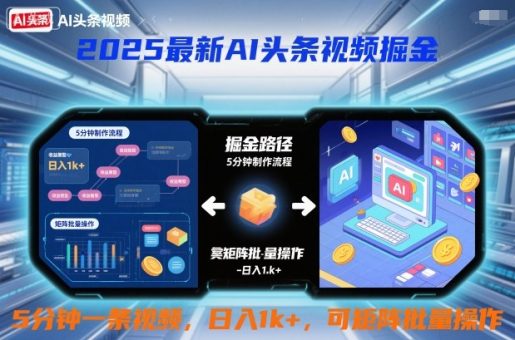 2025最新AI头条视频掘金，5分钟一条视频，日入1k＋，可矩阵批量操作-韬哥副业项目资源网