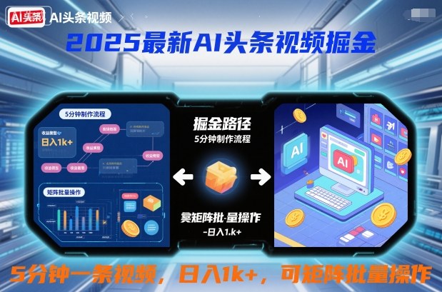 2025最新AI头条视频掘金，5分钟一条视频，日入1k＋，可矩阵批量操作-韬哥副业项目资源网