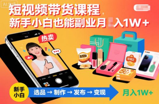 短视频带货课程，新手小白也能副业月入1W＋，轻松搞定-韬哥副业项目资源网