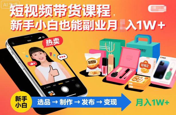 短视频带货课程,新手小白也能副业月入1W+,轻松搞定-韬哥副业项目资源网