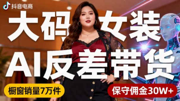 抖音小众赛道,大码女装AI反差带货,不用直播,每天6条作品,橱窗卖7万件,保守佣金30W+-韬哥副业项目资源网