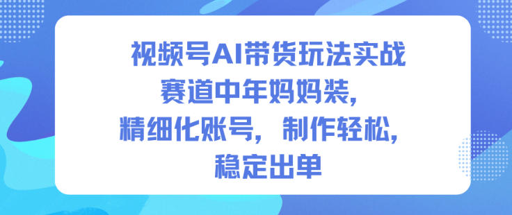 视频号AI带货玩法实战，赛道中年妈妈装，精细化账号，制作轻松，稳定出单-韬哥副业项目资源网