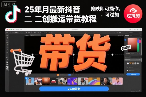 25年10月最新抖音二创搬运带货教程，剪映即可操作，可过抖加-韬哥副业项目资源网