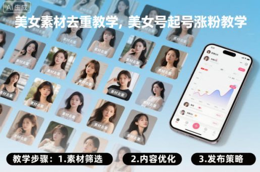 美女素材去重教学，美女号起号涨粉教学-韬哥副业项目资源网