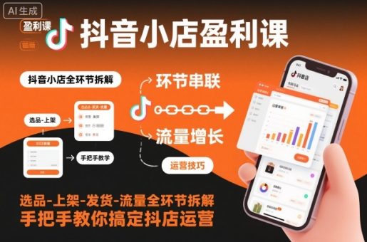 抖音小店盈利课-选品-上架-发货-流量全环节拆解,手把手教你搞定抖店运营-韬哥副业项目资源网
