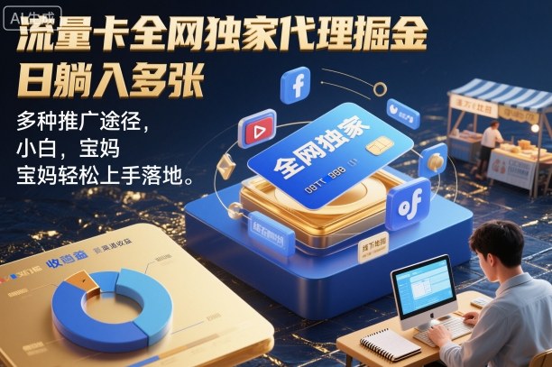 流量卡全网独家代理掘金，日躺入多张，多种推广途径，小白，宝妈轻松上手落地-韬哥副业项目资源网