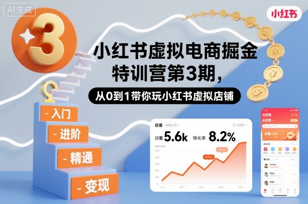 小红书虚拟电商掘金特训营第3期，从0到1带你玩小红书虚拟店铺-韬哥副业项目资源网