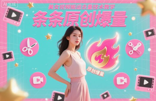 美女视频搬运去重技术教学，条条原创爆量-韬哥副业项目资源网