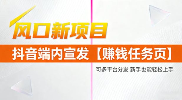 风口新项目,抖音端内宣发【賺钱任务页】,可多平台分发,新手也能轻松上手-韬哥副业项目资源网