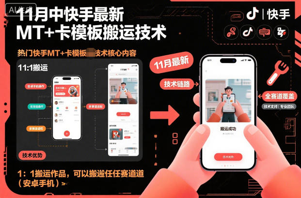 11月中快手最新MT+卡模板搬运技术，1：1搬运作品，可以搬运任何赛道（安卓手机）-韬哥副业项目资源网