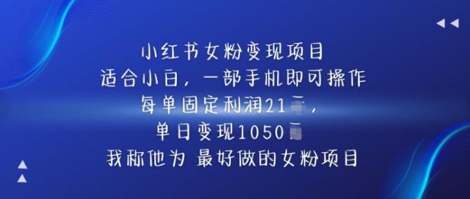 小红书女粉变现项目，单日变现1k+，最好做的女粉项目-韬哥副业项目资源网
