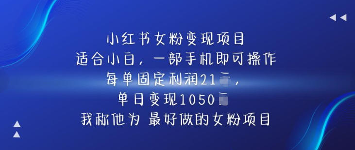小红书女粉变现项目，单日变现1k+，最好做的女粉项目-韬哥副业项目资源网