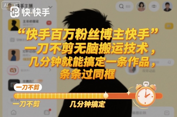 快手百万粉丝博主快手一刀不剪无脑搬运技术，几分钟就能搞定一条作品，条条过同框-韬哥副业项目资源网
