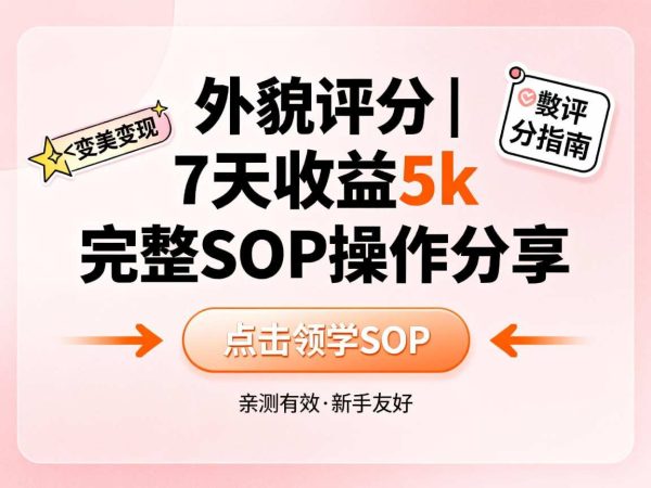 小红书做外貌评分，7天收益5k，完整SOP操作分享-韬哥副业项目资源网