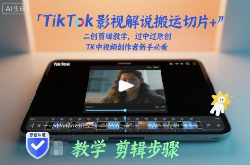 TikTok影视解说搬运切片+二创剪辑教学,过中过原创,TK中视频创作者新手必看-韬哥副业项目资源网