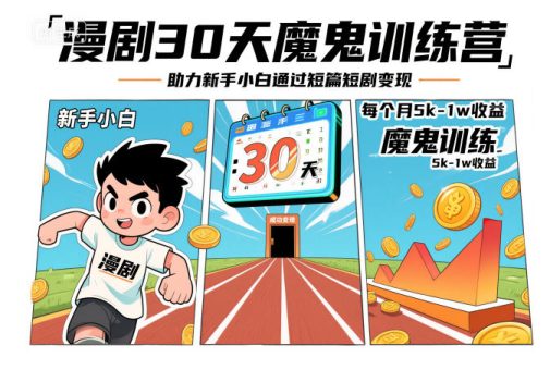 漫剧30天魔鬼训练营,助力新手小白通过短篇短剧变现,每个月5k-1w收益-韬哥副业项目资源网